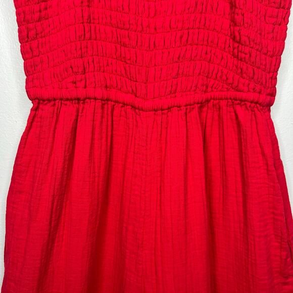 Quince Women's Organic Cotton Gauze Smocked Wide Leg Jumpsuit Cherry Red Sz S - Picture 4 of 11